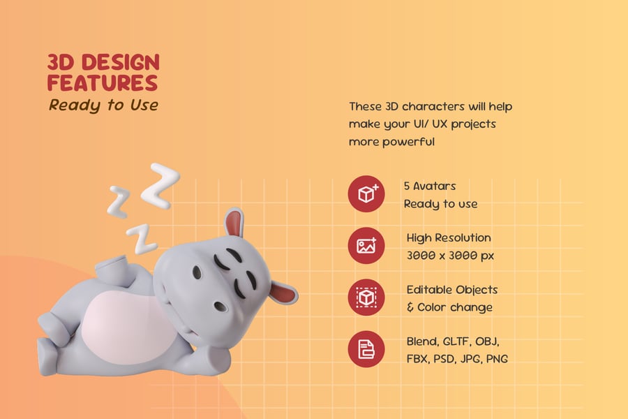 河马吉祥物动物3D卡通模型