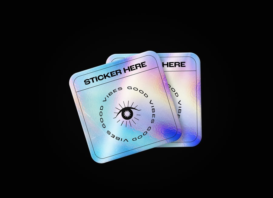 全息风格方形PSD贴纸素材包