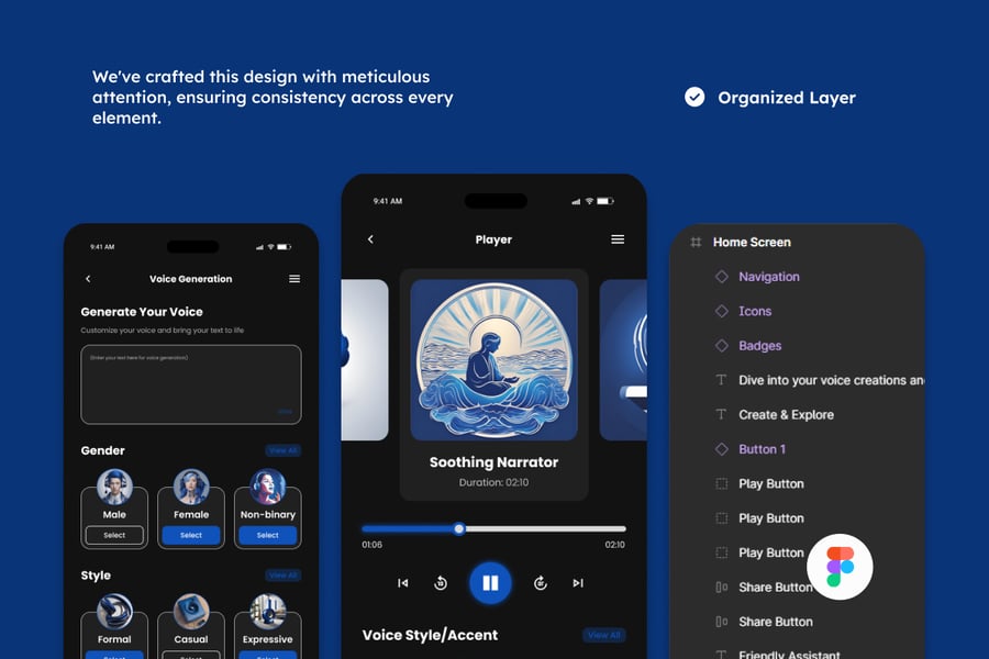 人工智能语音生成器移动应用APP UI KIT