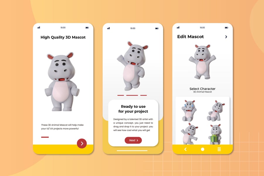 河马吉祥物动物3D卡通模型