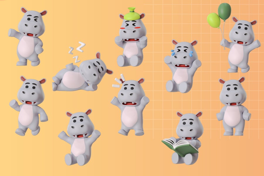 河马吉祥物动物3D卡通模型