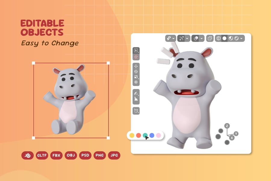 河马吉祥物动物3D卡通模型