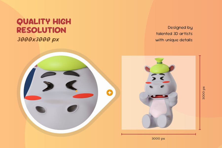 河马吉祥物动物3D卡通模型