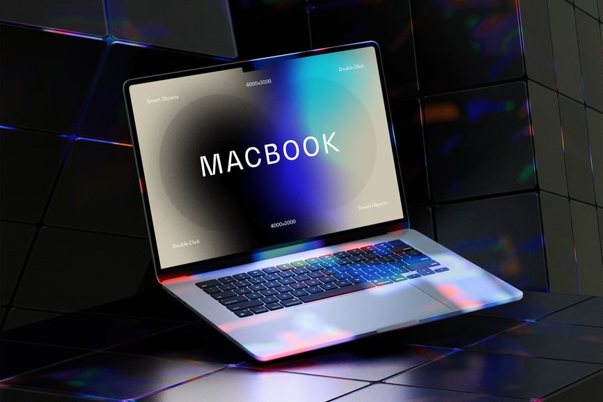 霓虹灯 Macbook Air 电脑PSD样机素材包