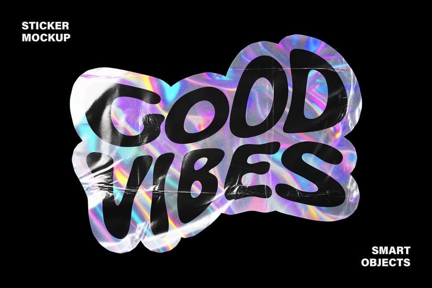 全息皱纹贴纸PSD样机素材包