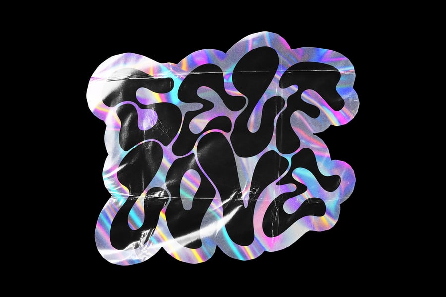 全息皱纹贴纸PSD样机素材包