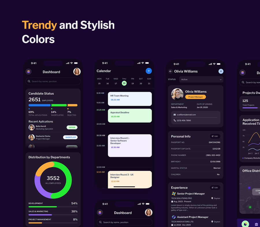 深紫色人力资源管理应用APP UI KIT素材包