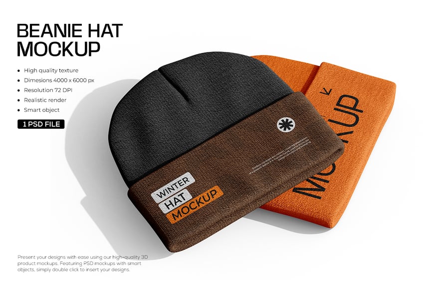 休闲无檐便帽帽子PSD样机素材