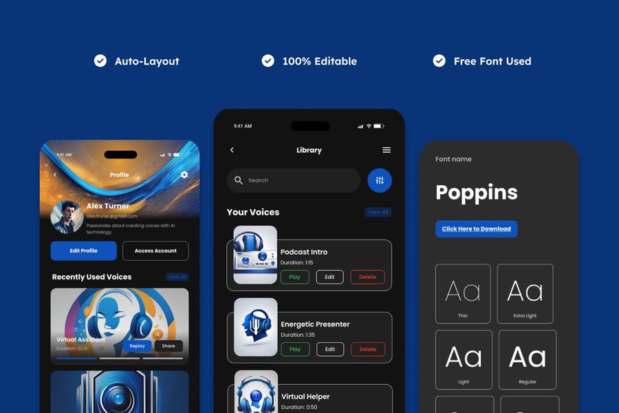 人工智能语音生成器移动应用APP UI KIT