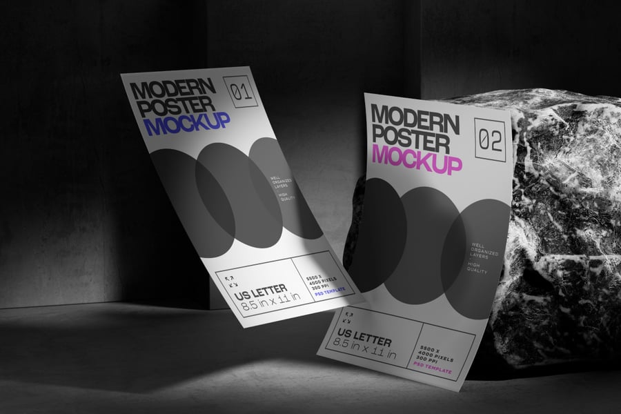 美国字母大小的现代海报样PSD样机素材包