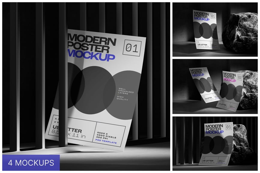 美国字母大小的现代海报样PSD样机素材包