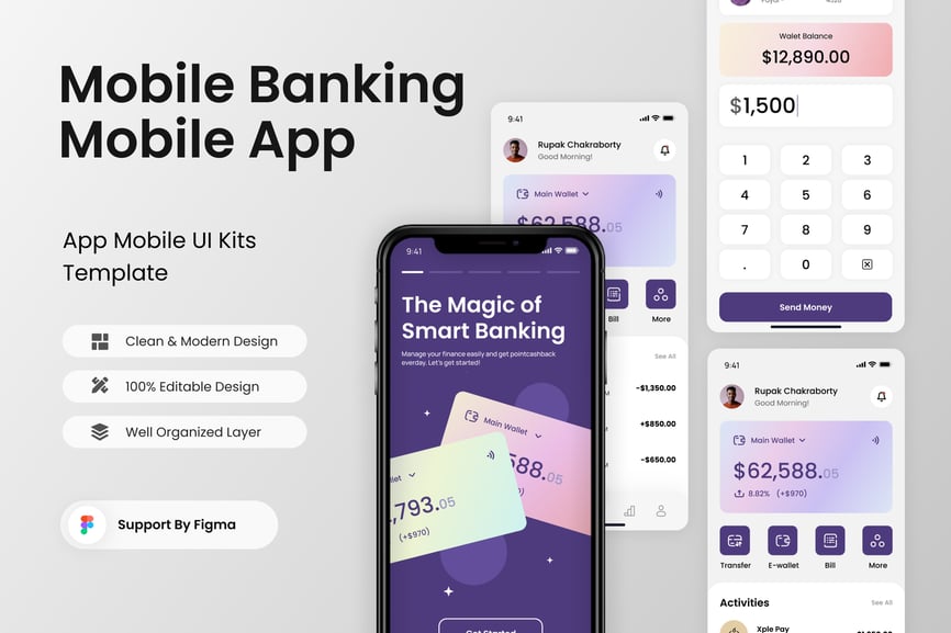 紫色银行金融主题移动应用APP UI KIT素材包