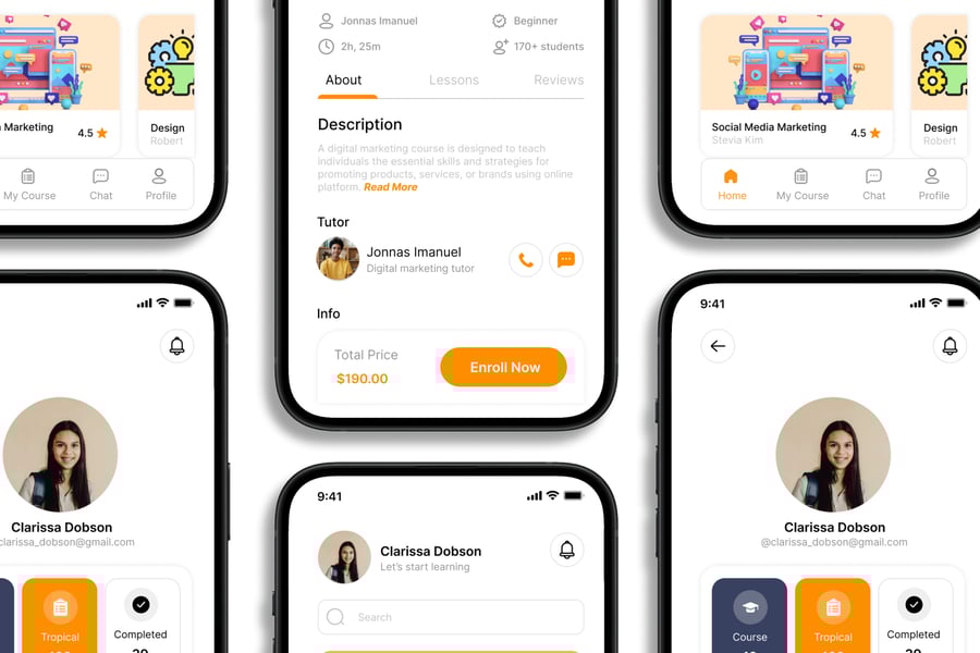 一套黄色主色调学习应用APP UI界面素材包