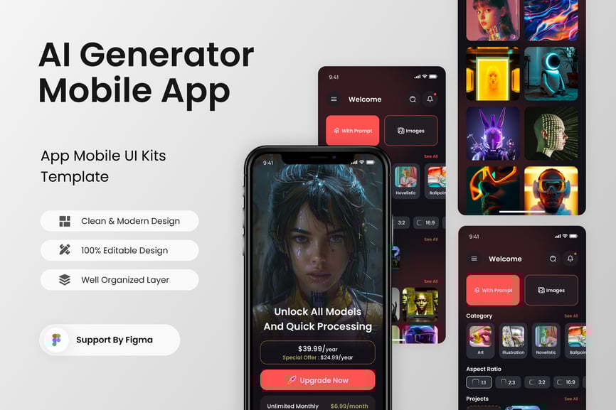 AI生成器移动应用APP UI KIT素材包-1 AI生成器移动应用APP UI KIT素材包
