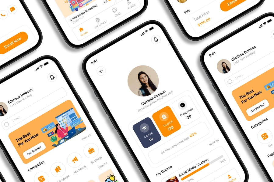一套黄色主色调学习应用APP UI界面素材包