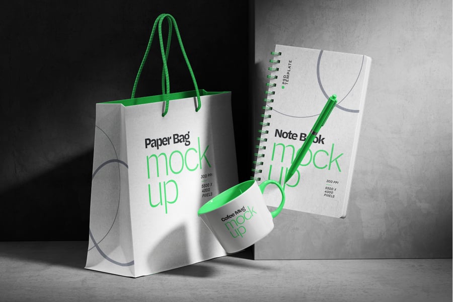 高端文具品牌样机套装和纸袋PSD素材包
