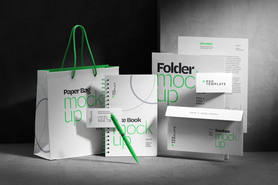 高端文具品牌样机套装和纸袋PSD素材包