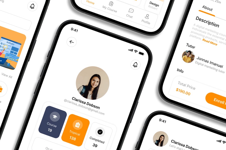 一套黄色主色调学习应用APP UI界面素材包