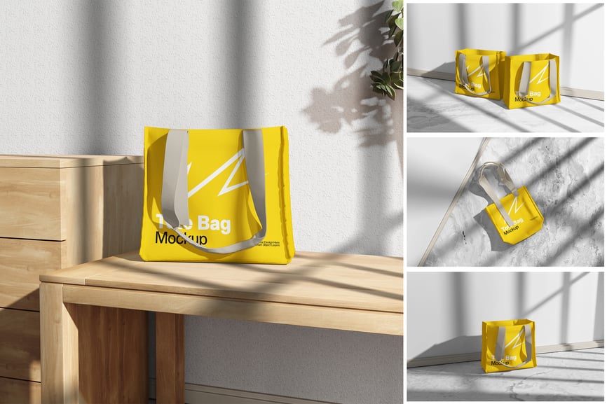 4个光影效果手提袋PSD样机素材包-1 4个光影效果手提袋PSD样机素材包