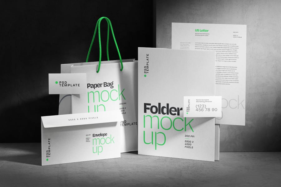 高端文具品牌样机套装和纸袋PSD素材包