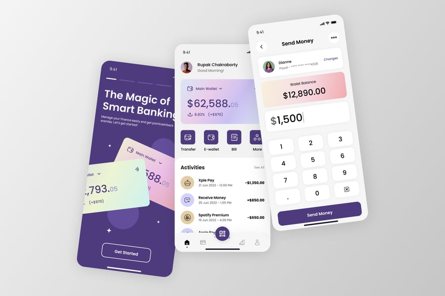 紫色银行金融主题移动应用APP UI KIT素材包