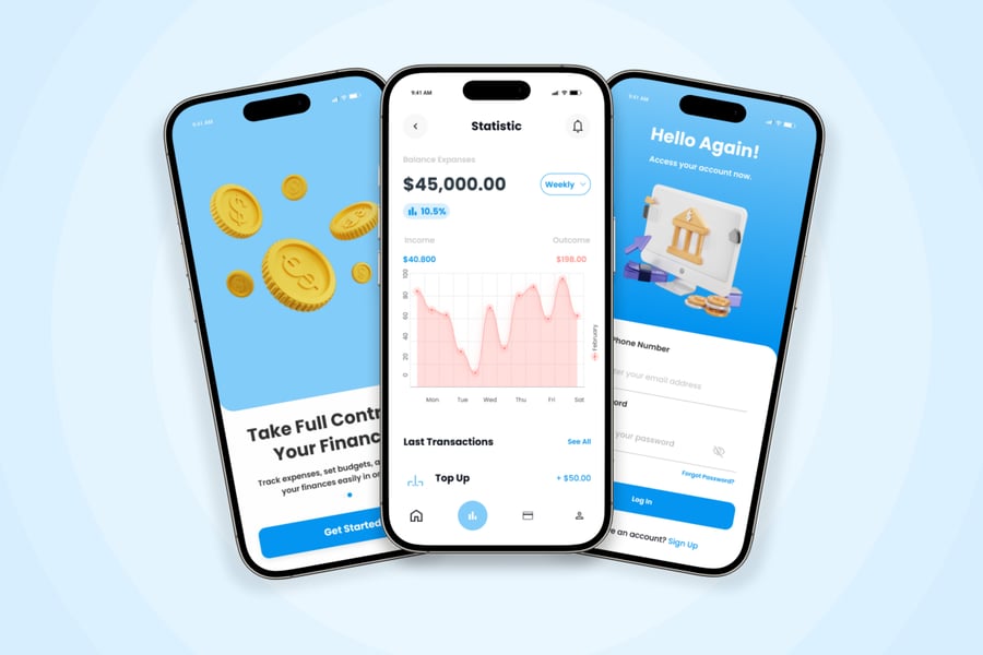 蓝色现代数字银行业务APP UI KIT素材包