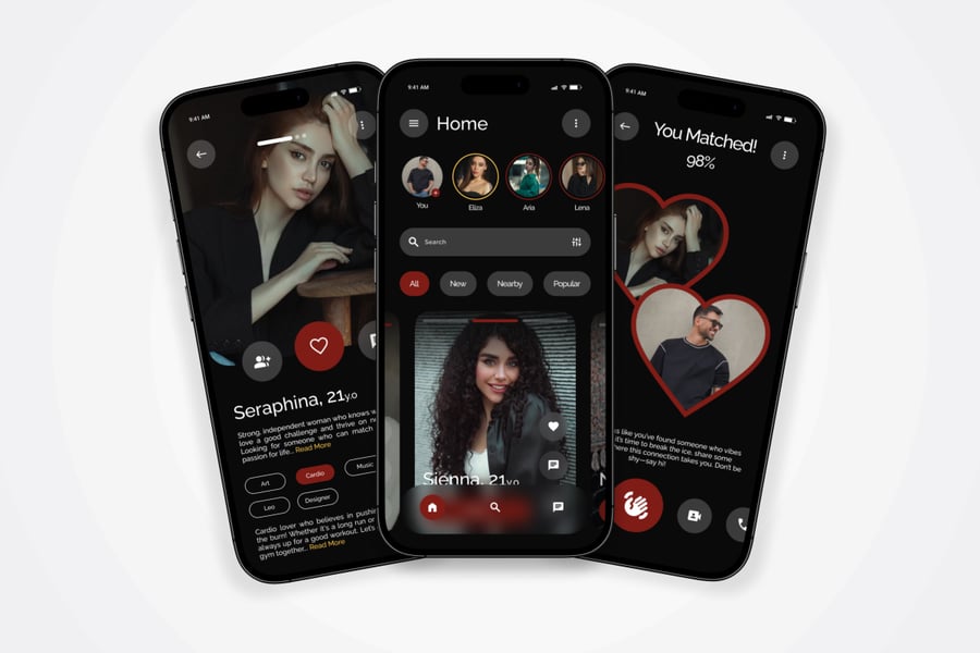 黑色现代约会应用APP主题UI界面素材负-3 黑色现代约会应用APP主题UI界面素材包