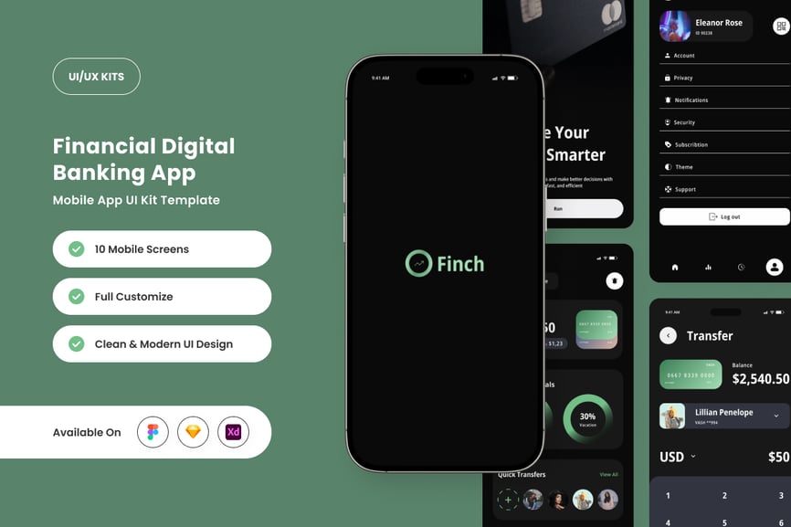 黑色金融科技个人理财应用APP UI KIT素材包-1 黑色金融科技个人理财应用APP UI KIT素材包
