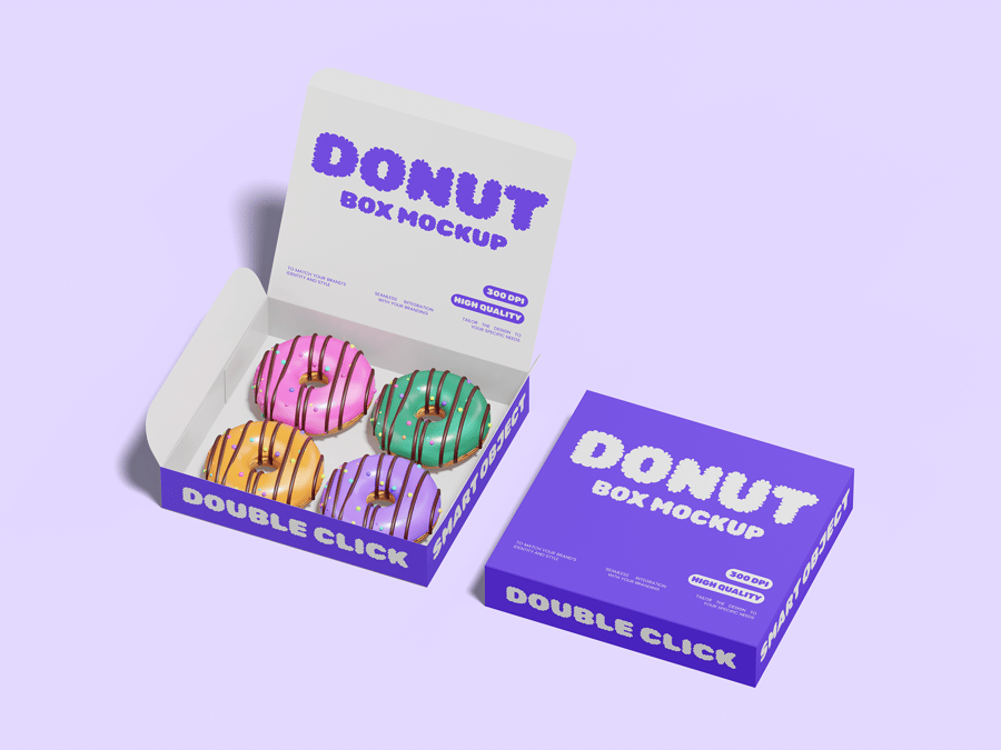 紫色甜甜圈盒PSD样机素材包-3 紫色甜甜圈盒PSD样机素材包