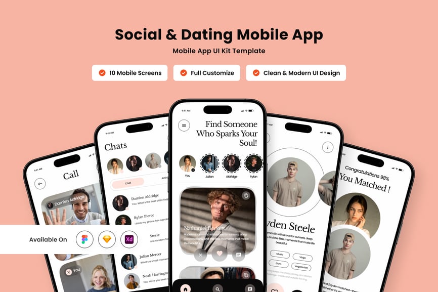 优雅社交约会移动应用APP UI KIT素材包-1 优雅社交约会移动应用APP UI KIT素材包