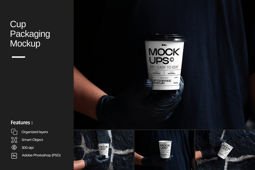黑色背景手拿咖啡杯包装样机PSD素材包-1 黑色背景手拿咖啡杯包装样机PSD素材包