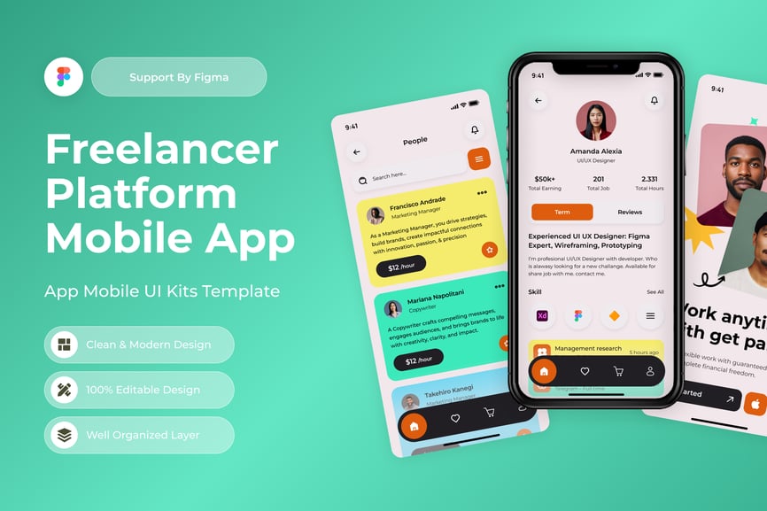 自由职业者平台移动应用APP UI KIT素材包-1 自由职业者平台移动应用APP UI KIT素材包