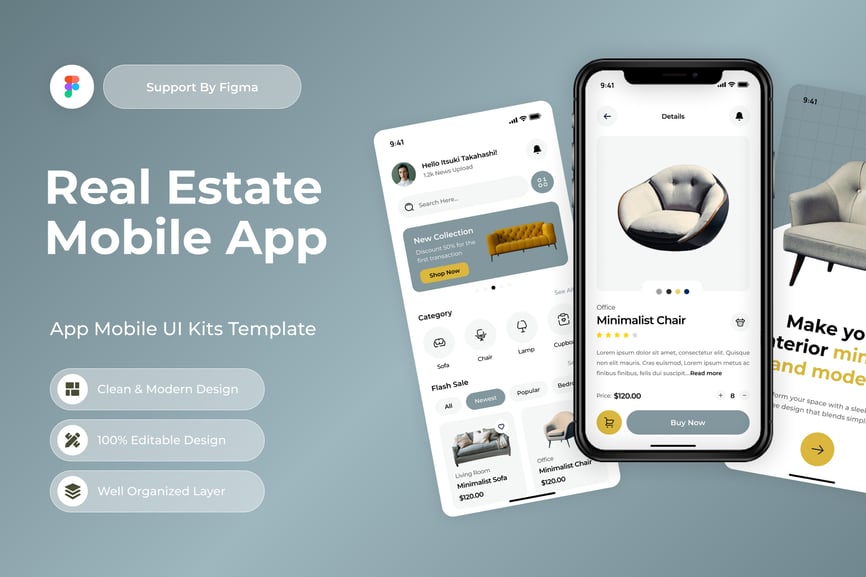 一组优雅的房地产移动应用APP UI KIT素材包-1 一组优雅的房地产移动应用APP UI KIT素材包