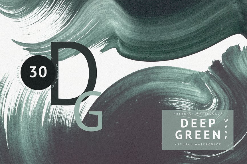 拥有水彩质地的深绿色波浪图案图片素材包