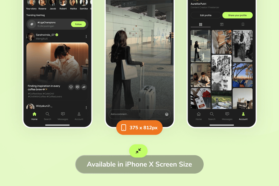 黑绿色酷炫社交媒体应用APP UI KIT素材包