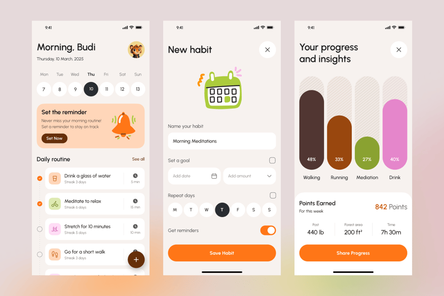 设计简约的习惯养成移动应用APP UI KIT素材包-3 设计简约的习惯养成移动应用APP UI KIT素材包