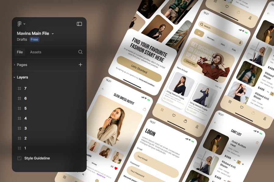 棕色时尚移动应用APP UI KIT素材包