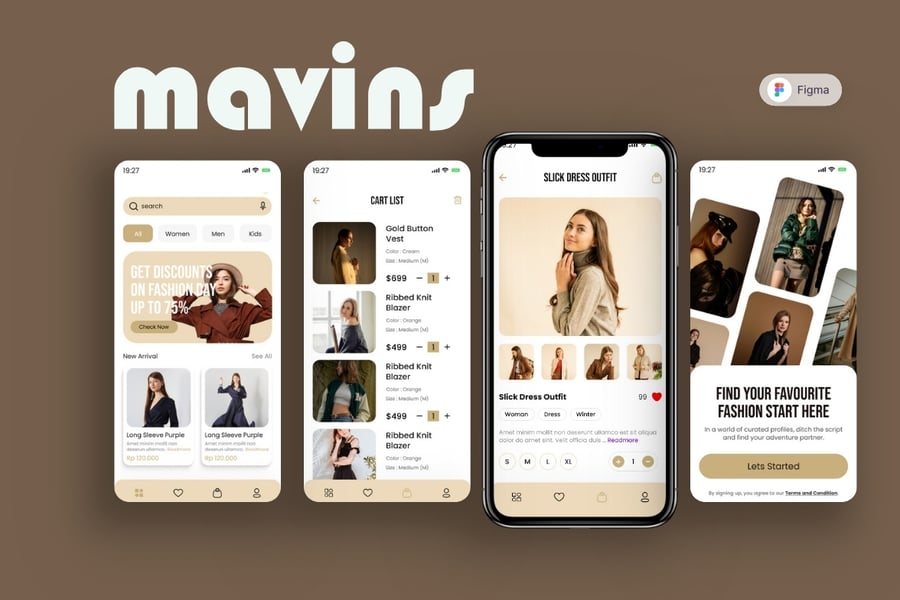 棕色时尚移动应用APP UI KIT素材包