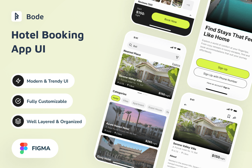 绿色清新酒店预订应用APP UI KIT