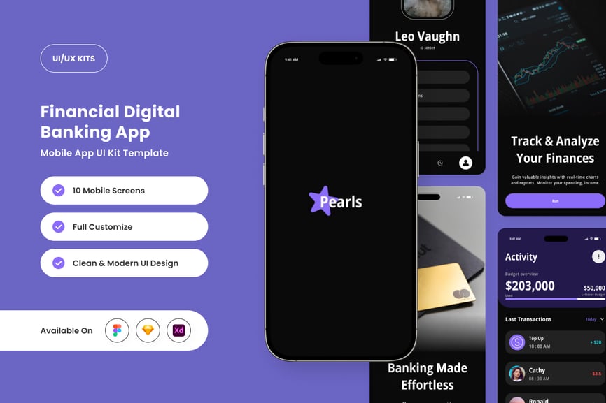 黑紫配色安全数字金融应用APP UI KIT素材包-1 黑紫配色安全数字金融应用APP UI KIT素材包