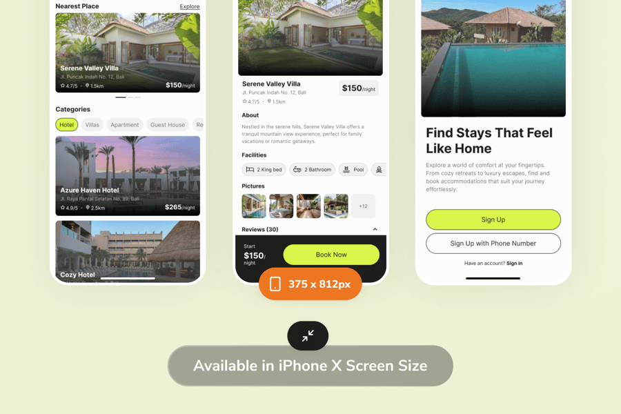绿色清新酒店预订应用APP UI KIT
