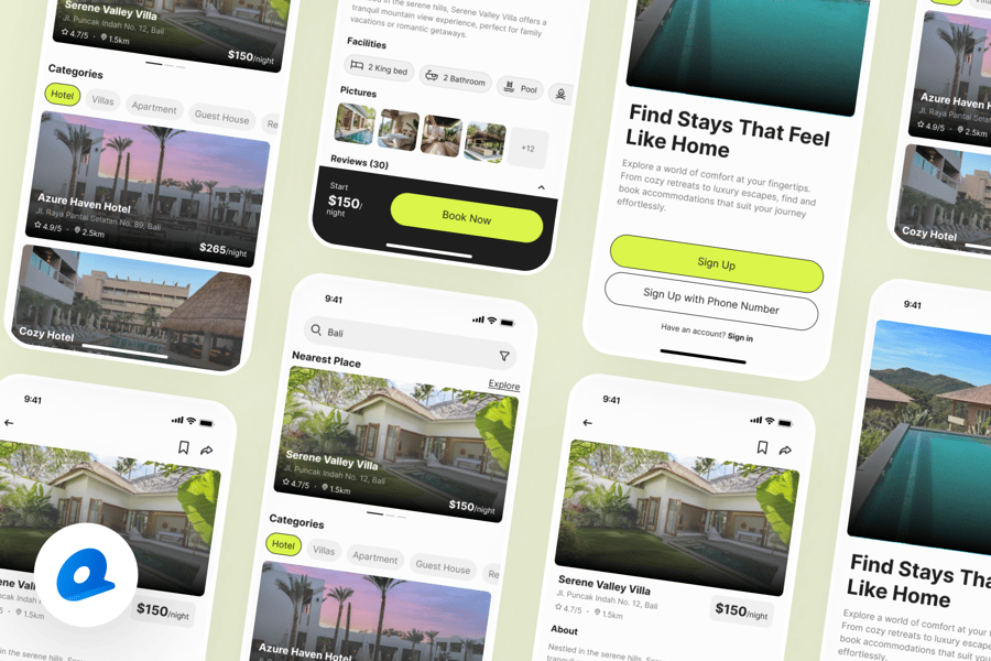 绿色清新酒店预订应用APP UI KIT