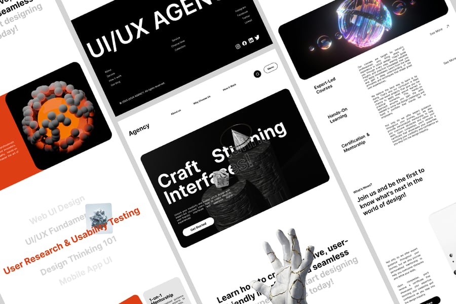 高级黑白色调网站UI设计模板-5 高级黑白色调网站UI设计模板