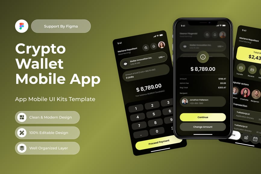黑色加密钱包主题移动应用APP UI KIT素材包-1 黑色加密钱包主题移动应用APP UI KIT素材包