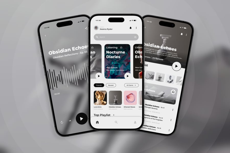 黑色干净优雅的播客APP UI KIT素材包