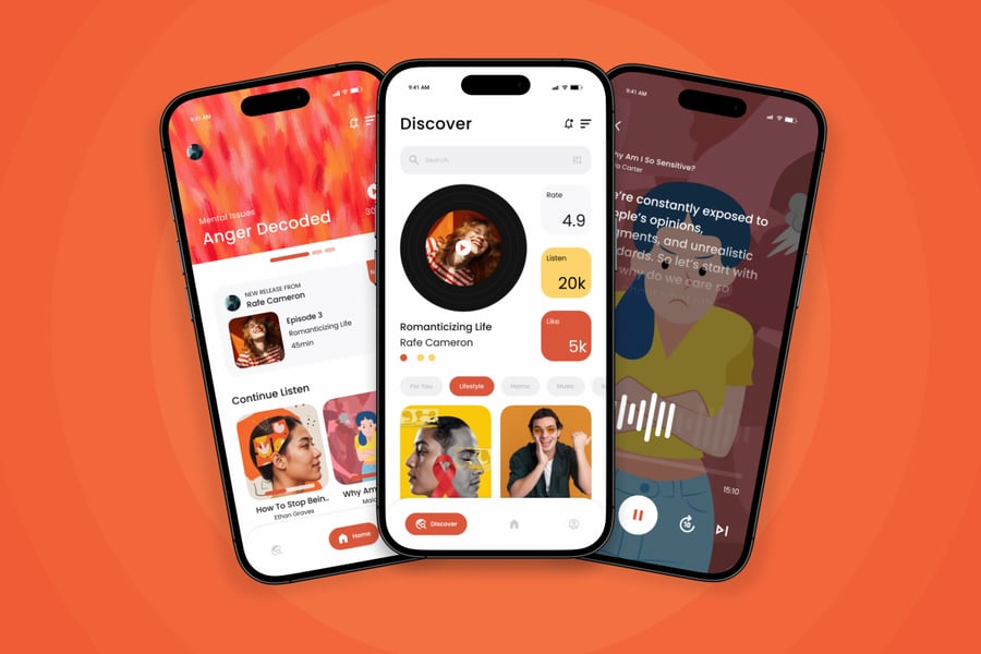 鲜艳饱和度高的橙色播客应用APP UI KIT素材包