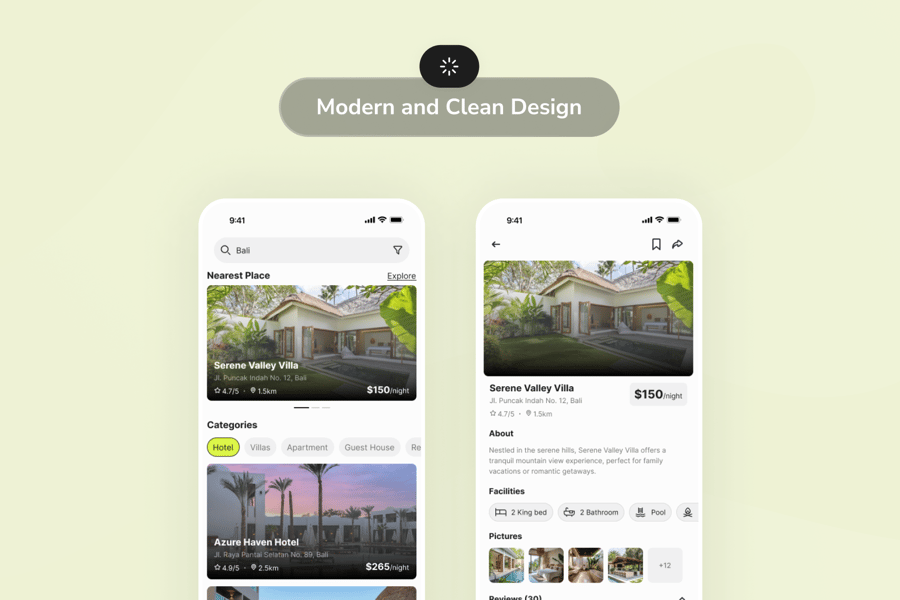 绿色清新酒店预订应用APP UI KIT