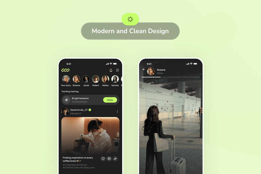 黑绿色酷炫社交媒体应用APP UI KIT素材包