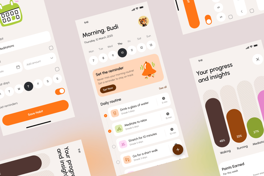 设计简约的习惯养成移动应用APP UI KIT素材包-4 设计简约的习惯养成移动应用APP UI KIT素材包
