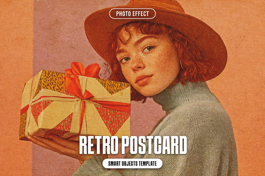 一健生成复古明信片照片效果PSD文件素材